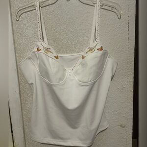 White Butterfly Embroidered Women's Top